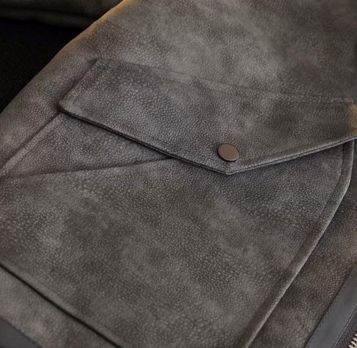 裏ボア レザージャケット グレー フライトジャケット 韓国 n4392