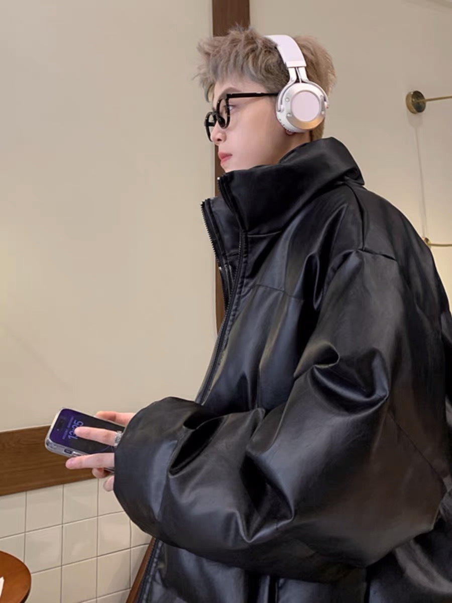 メンズ無地PUレザーダウンジャケットアウター冬