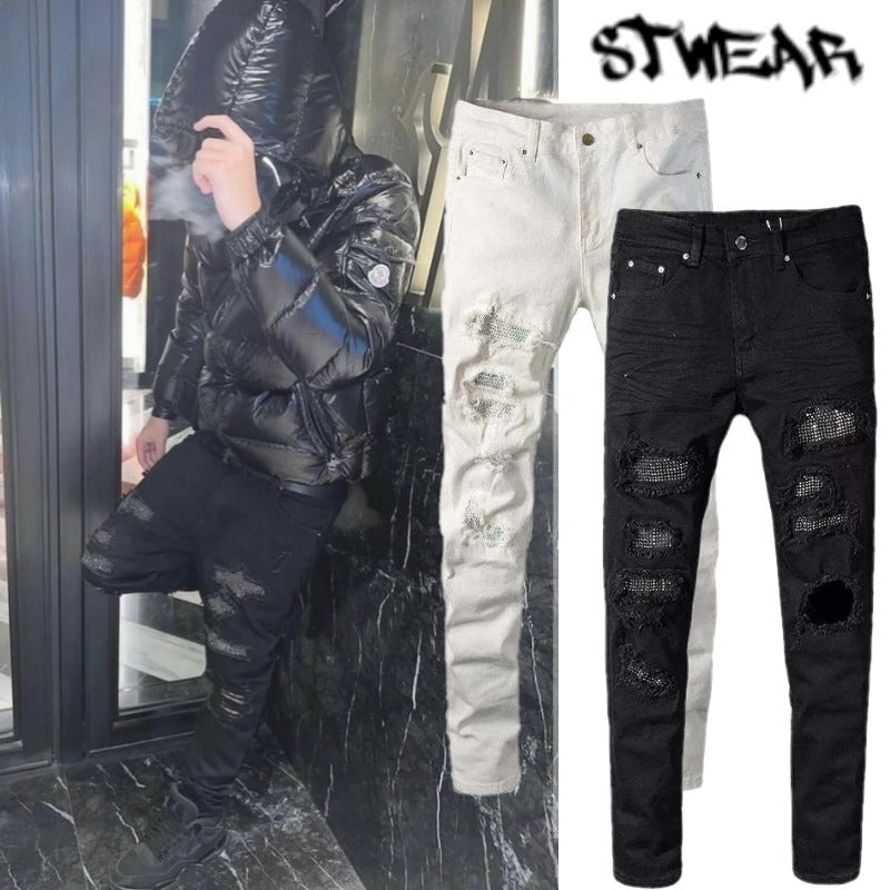 ☆関税/送料込み☆【stwear】UKドリル クリスタルジーンズ