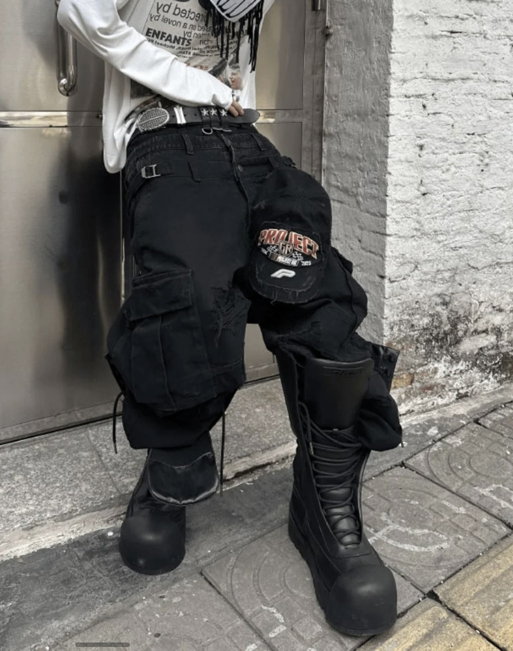 国内で当店のみ GOJOYJINNI - Waistband Distressed Cargo Jeans