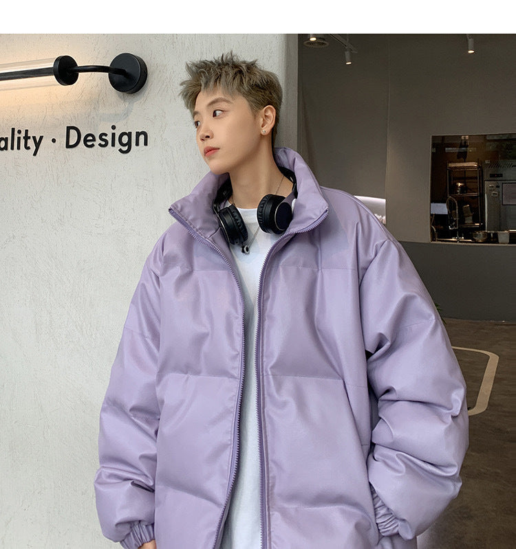 メンズ無地PUレザーダウンジャケットアウター冬