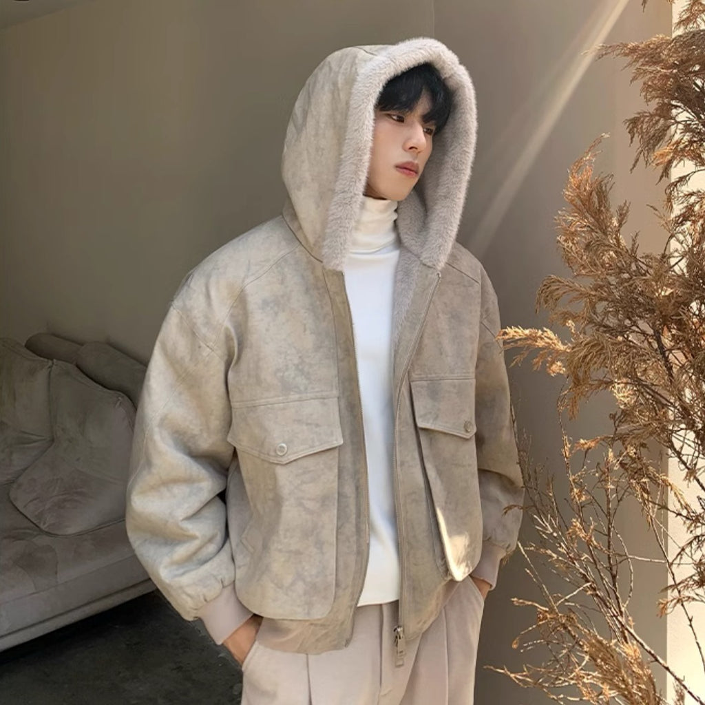 裏ファー フード ジャケット ショート丈 ユニセックス 春 nr8003