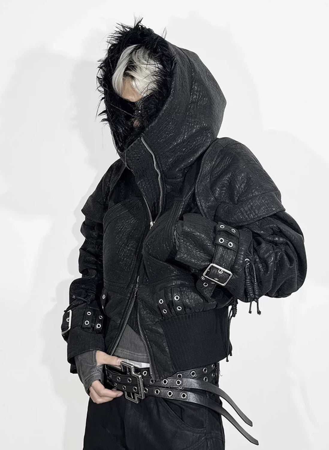 国内未入荷 ATA NOTHINGNESS - Fur Hooded Leather Jacket