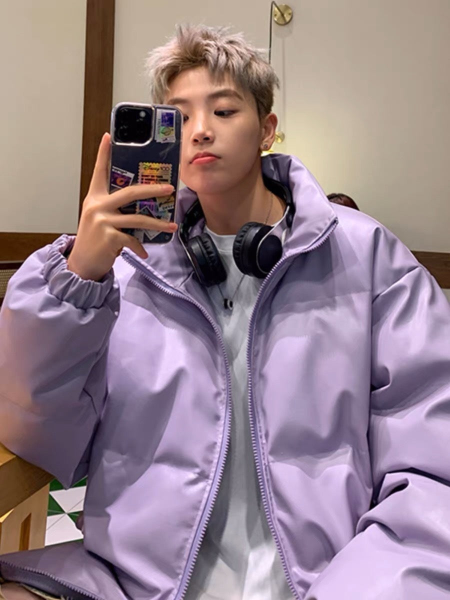 メンズ無地PUレザーダウンジャケットアウター冬