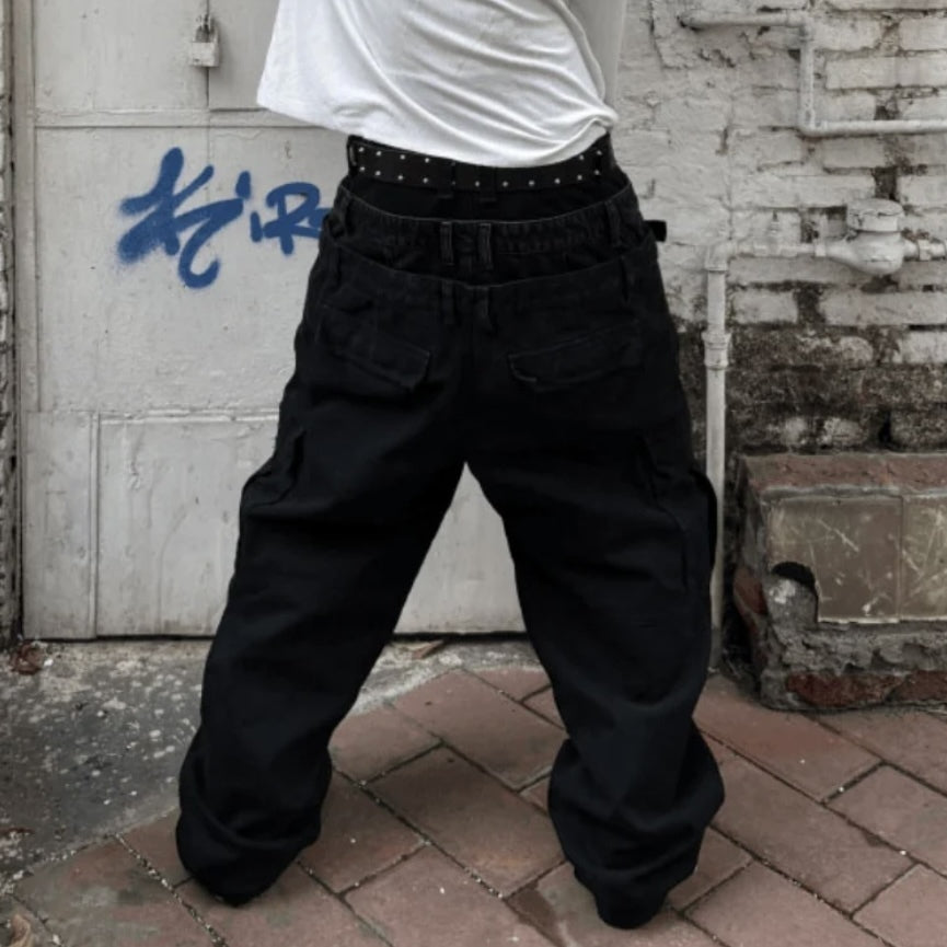 国内で当店のみ GOJOYJINNI - Waistband Distressed Cargo Jeans