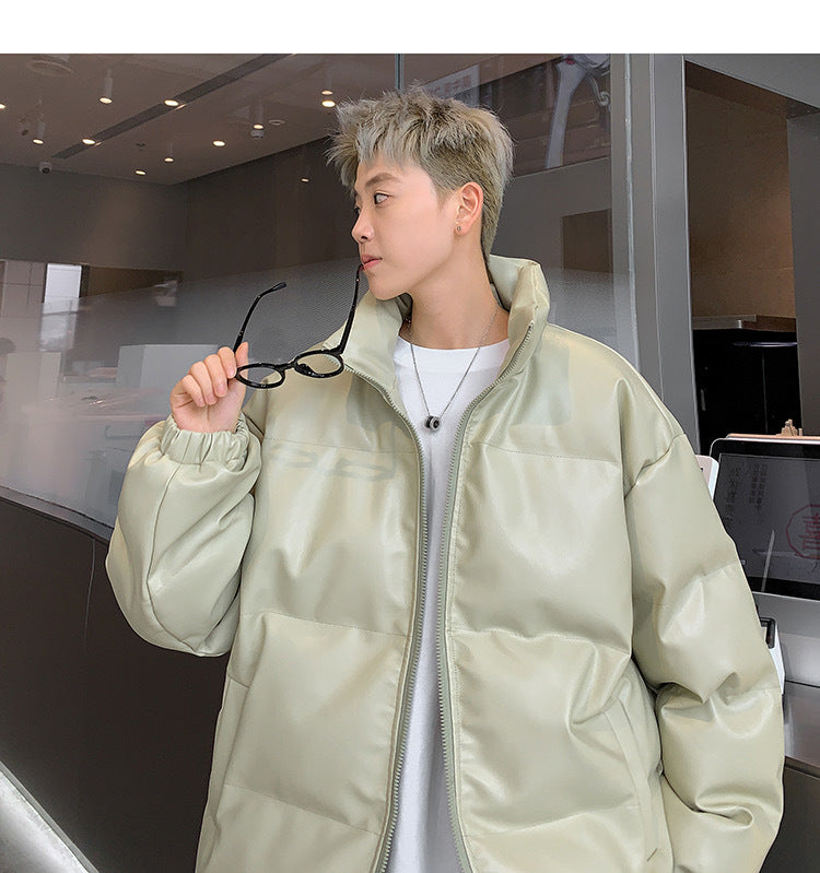 メンズ無地PUレザーダウンジャケットアウター冬