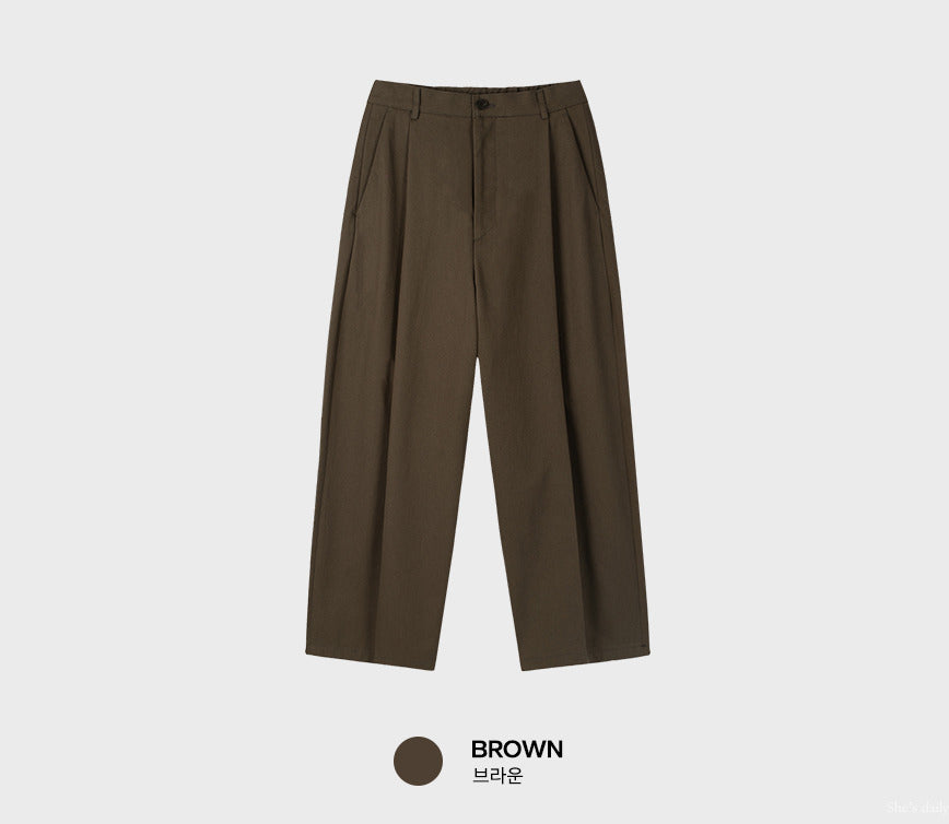 【LOOKPLE】Back Banding Cotton One Tuck Wide Pants ★