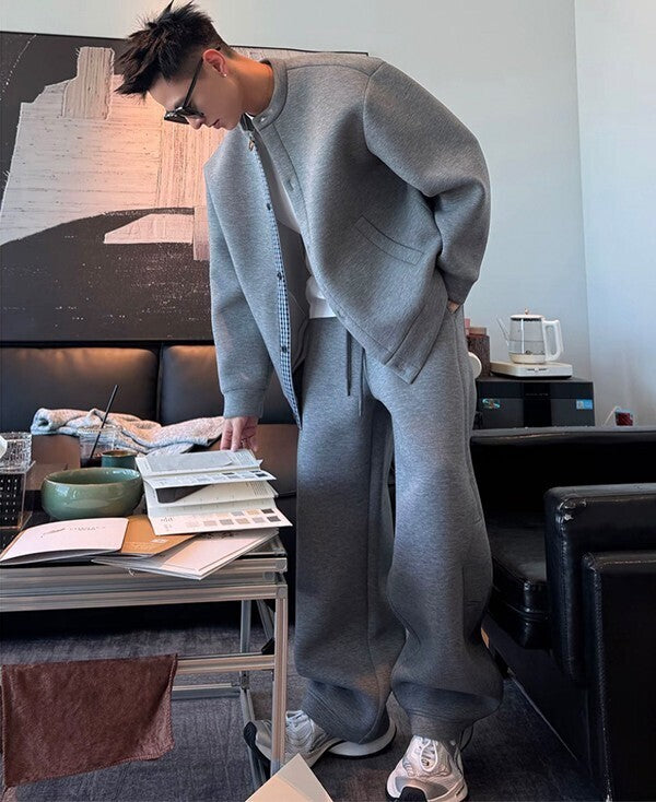 メンズ ツーピース カーディガン スウェット ワイドパンツ 韓国