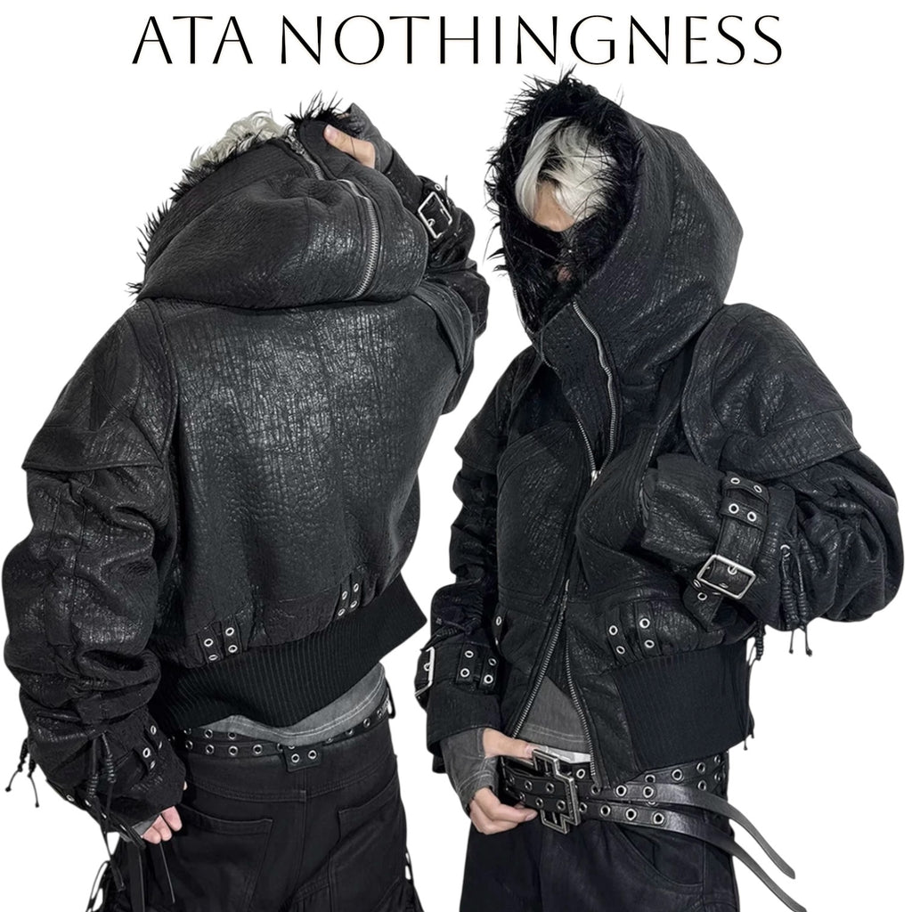 国内未入荷 ATA NOTHINGNESS - Fur Hooded Leather Jacket