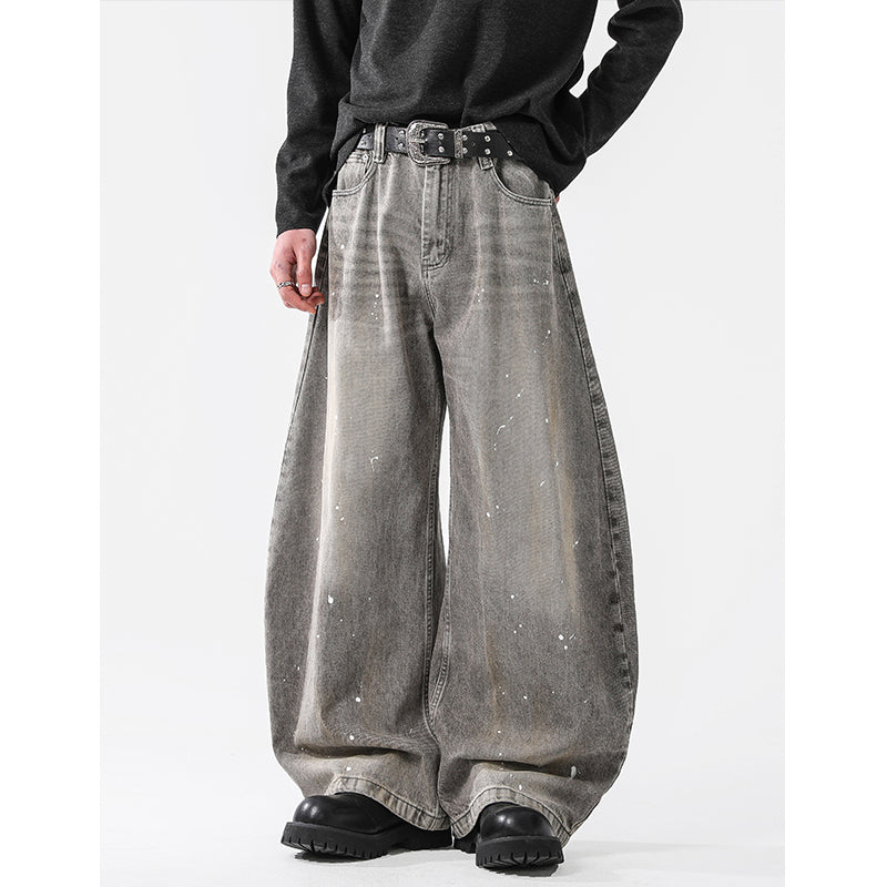 ダメージ加工 バルーン デニム ワイドパンツ メンズ 韓国 hr7881
