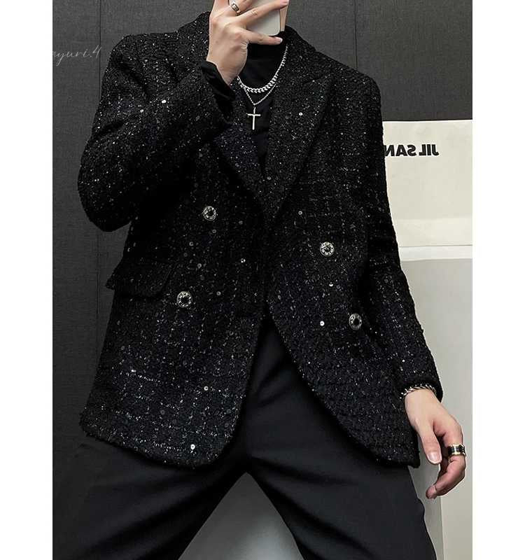 メンズ ツイード ジャケット スーツ スパンコール