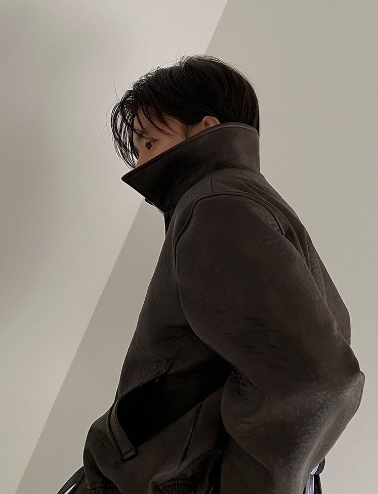 ショート レザー ジャケット 韓国 ブルゾン 秋冬 2色 hr6310