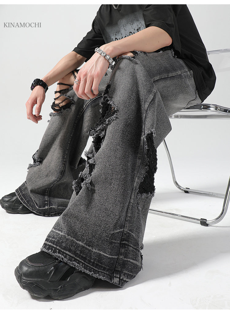 ワイドパンツ ダメージデニム ハイウエスト ルーズ 韓国