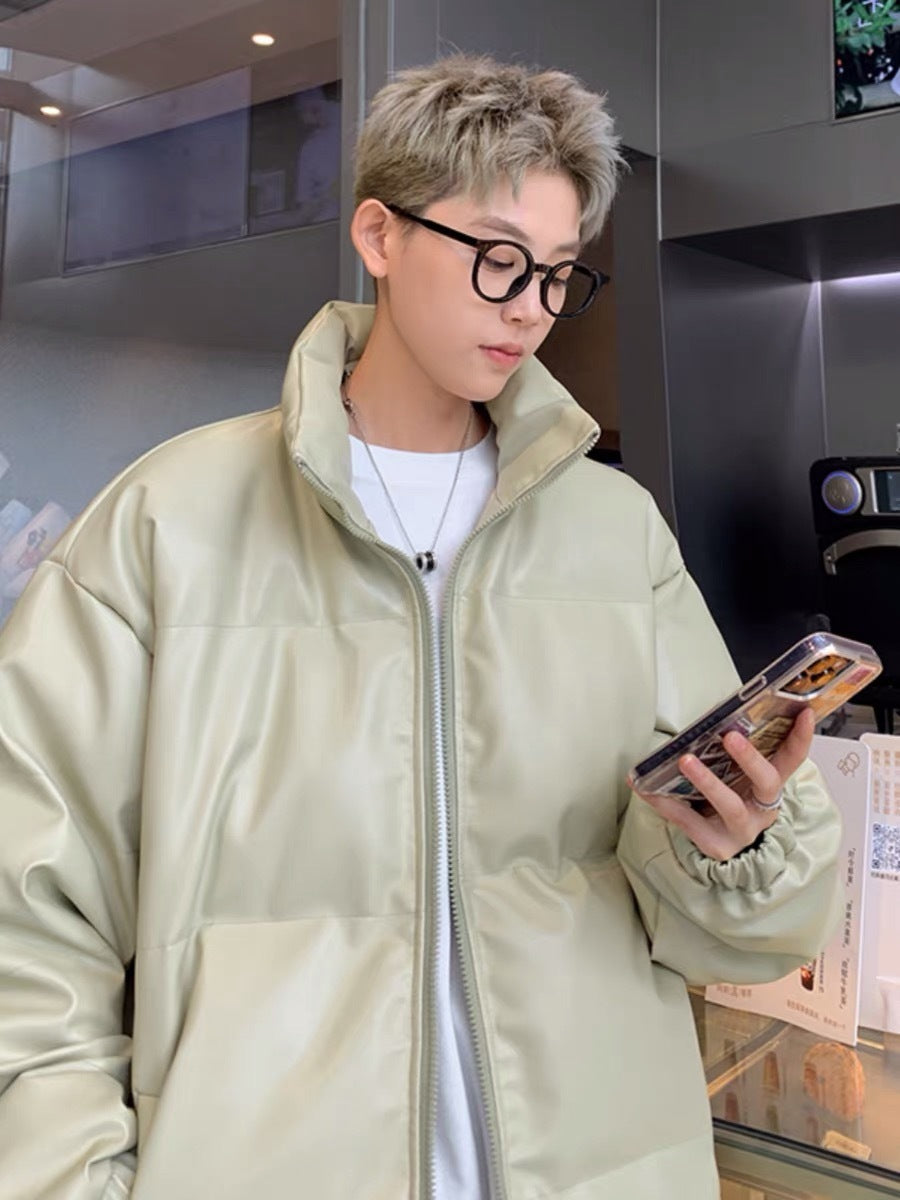 メンズ無地PUレザーダウンジャケットアウター冬