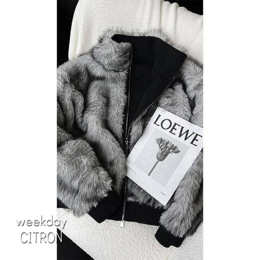 ファー リバーシブル ブルゾン 2色 ニット ジャケット  cr7863