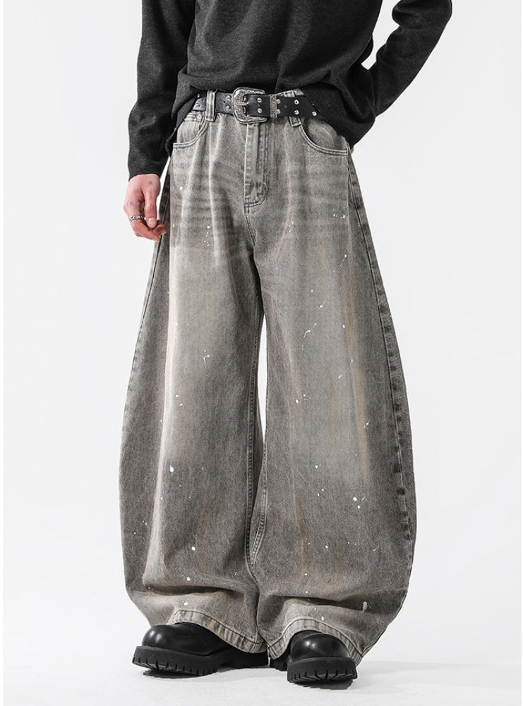 ダメージ加工 バルーン デニム ワイドパンツ メンズ 韓国 hr7881