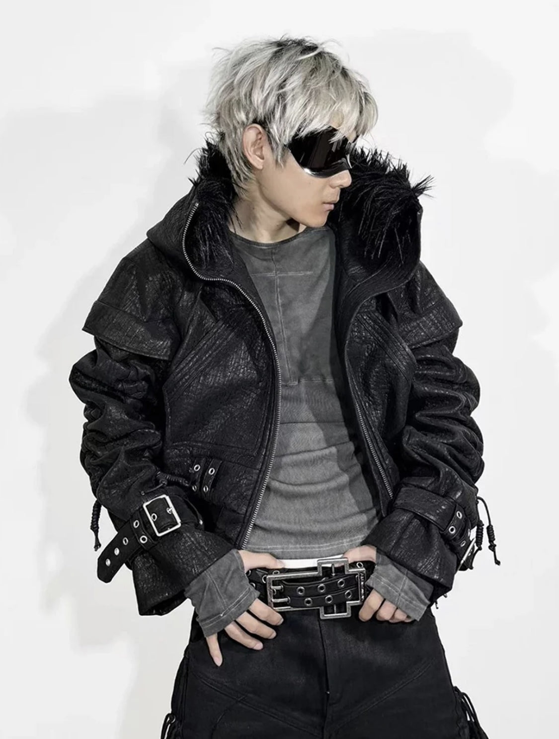 国内未入荷 ATA NOTHINGNESS - Fur Hooded Leather Jacket