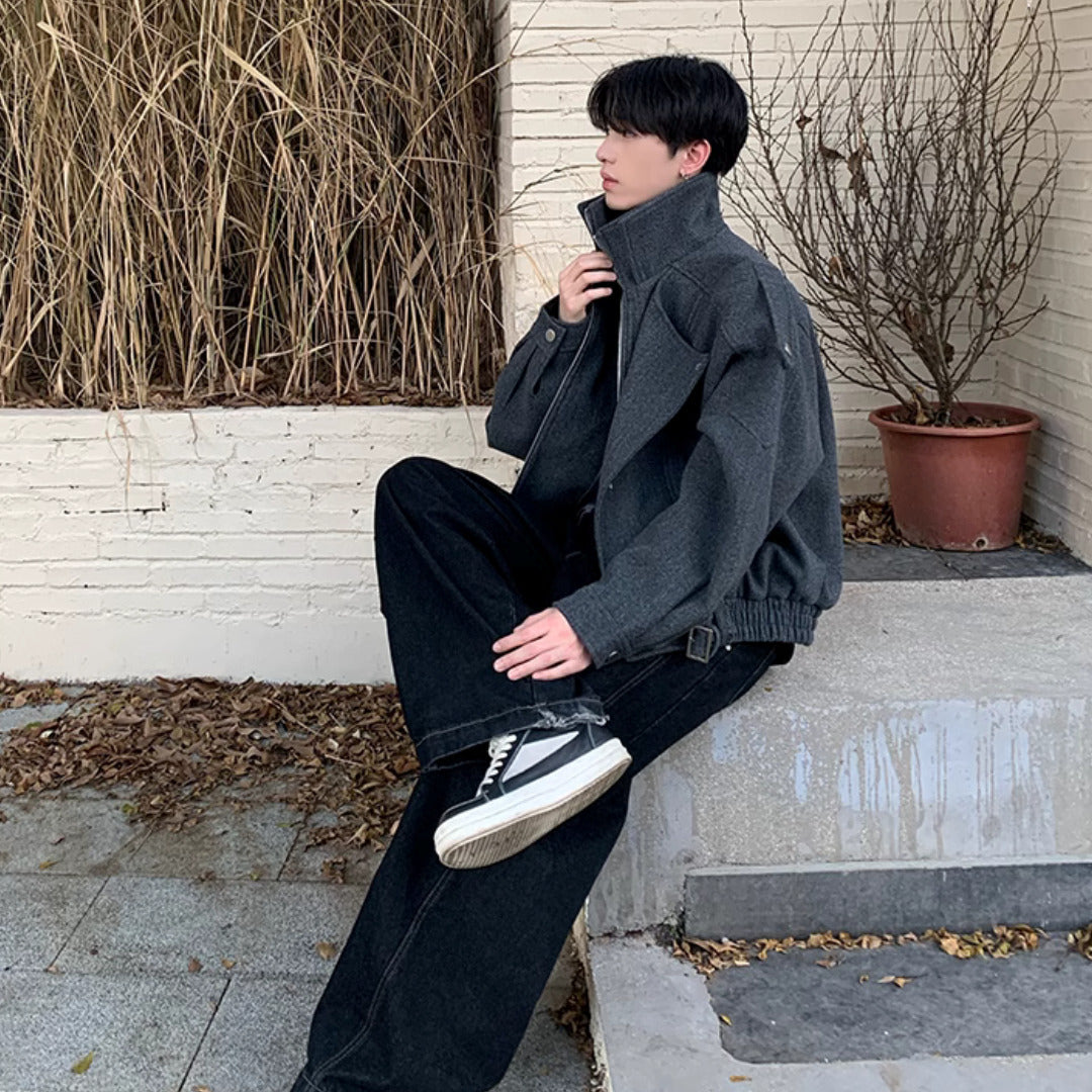 スタンドカラー ジップ ジャケット 2色 ショートブルゾン cr7457