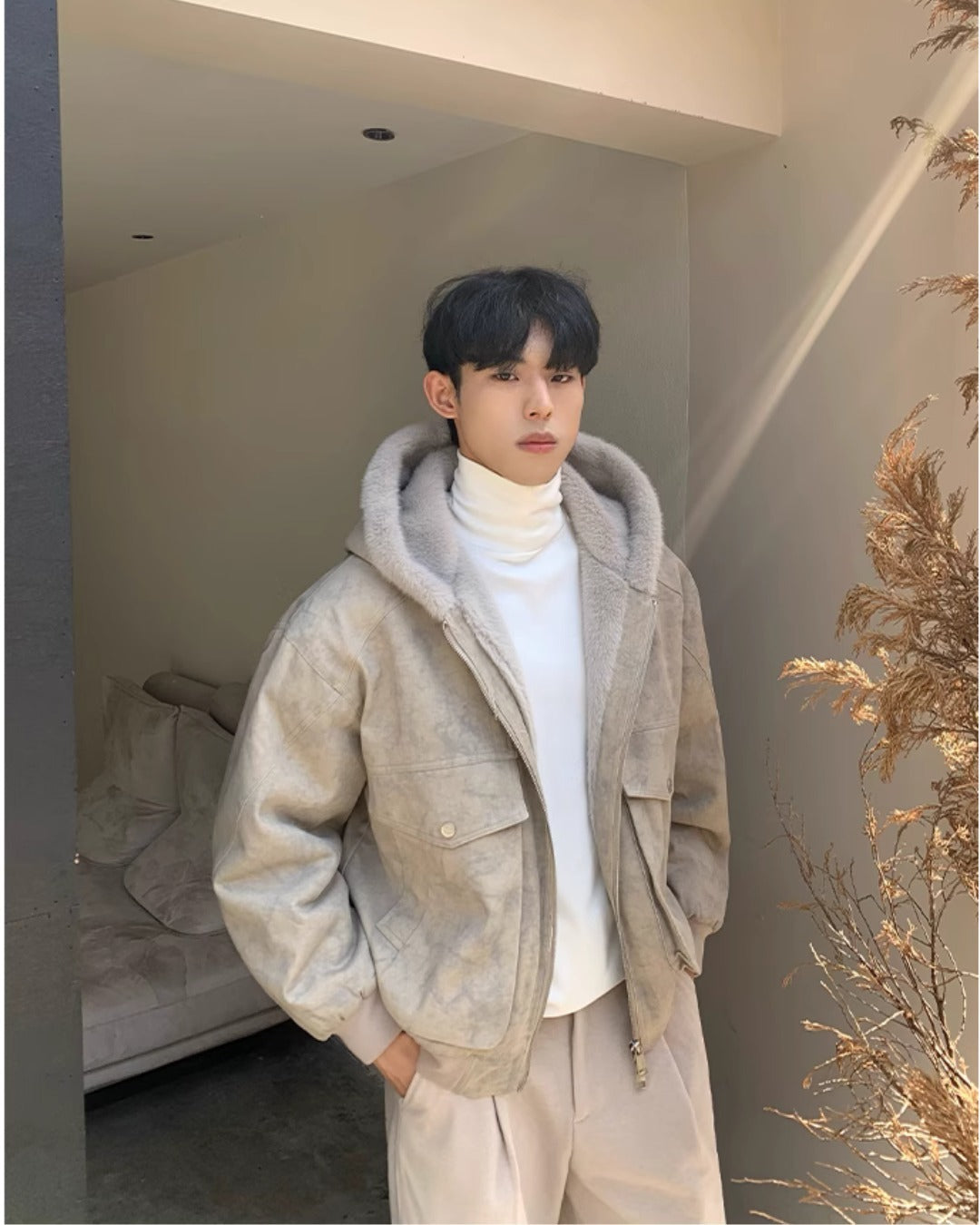 裏ファー フード ジャケット ショート丈 ユニセックス 春 nr8003