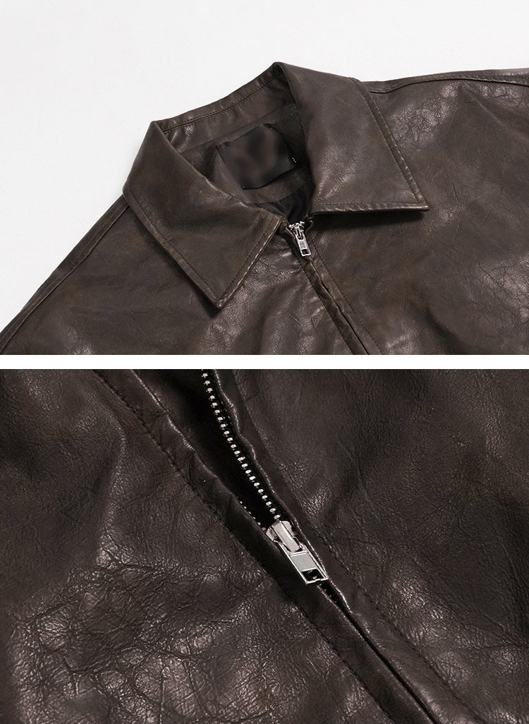 ショート レザー ジャケット 韓国 ブルゾン 秋冬 2色 hr6310