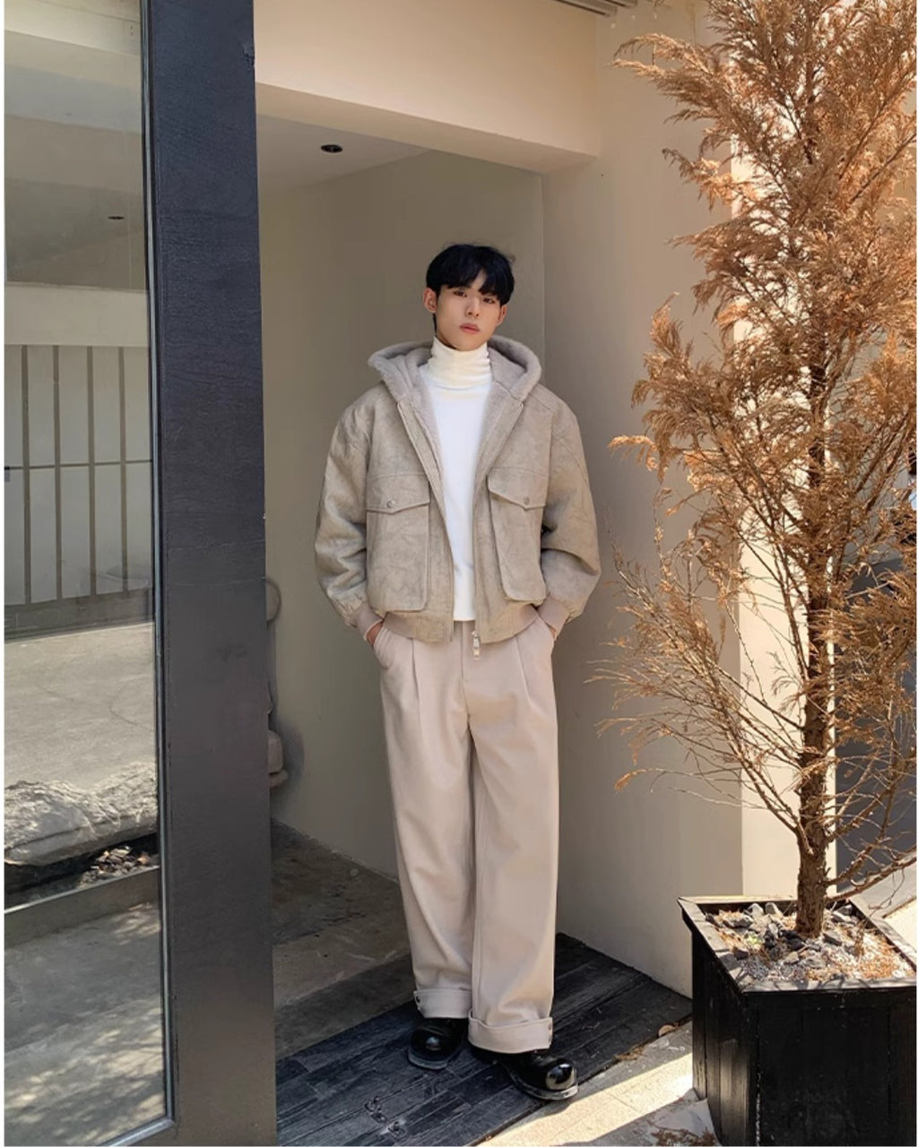 裏ファー フード ジャケット ショート丈 ユニセックス 春 nr8003