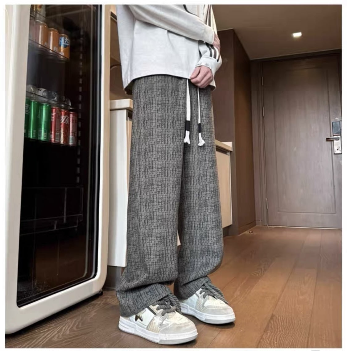 メンズベロアロングパンツストレート春秋おしゃれ