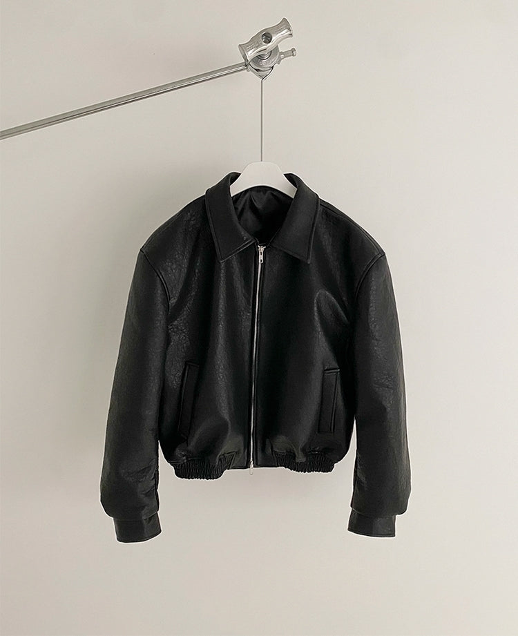 ショート レザー ジャケット 韓国 ブルゾン 秋冬 2色 hr6310