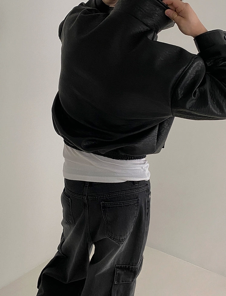 ショート レザー ジャケット 韓国 ブルゾン 秋冬 2色 hr6310