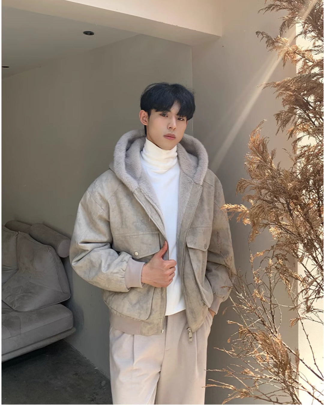 裏ファー フード ジャケット ショート丈 ユニセックス 春 nr8003