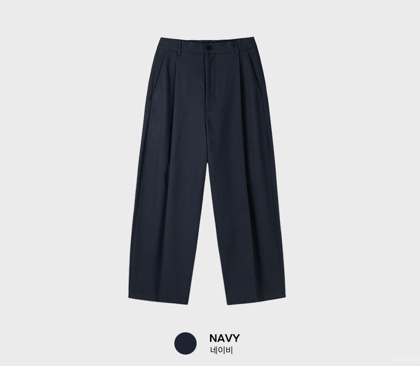 【LOOKPLE】Back Banding Cotton One Tuck Wide Pants ★