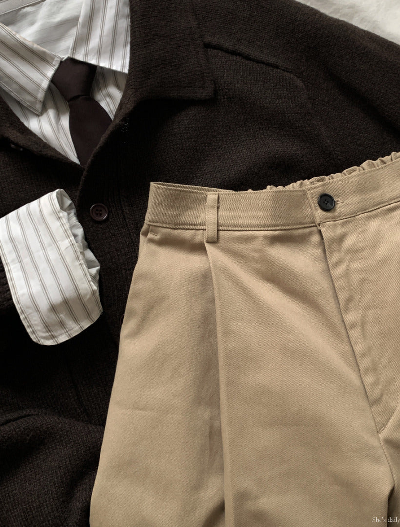 【LOOKPLE】Back Banding Cotton One Tuck Wide Pants ★