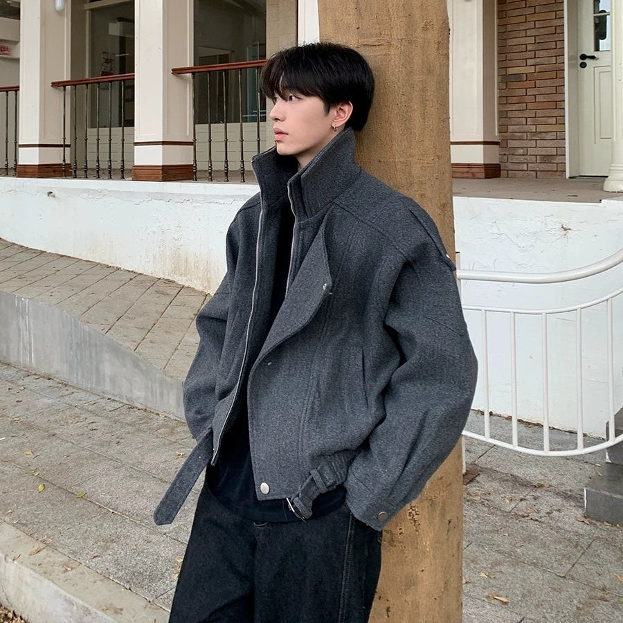 スタンドカラー ジップ ジャケット 2色 ショートブルゾン cr7457