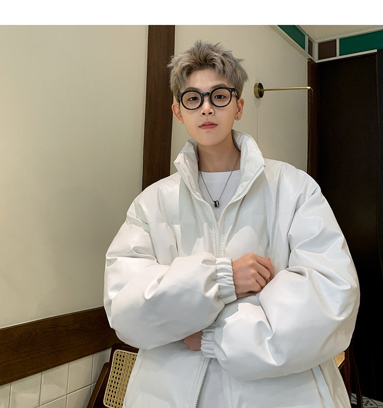 メンズ無地PUレザーダウンジャケットアウター冬