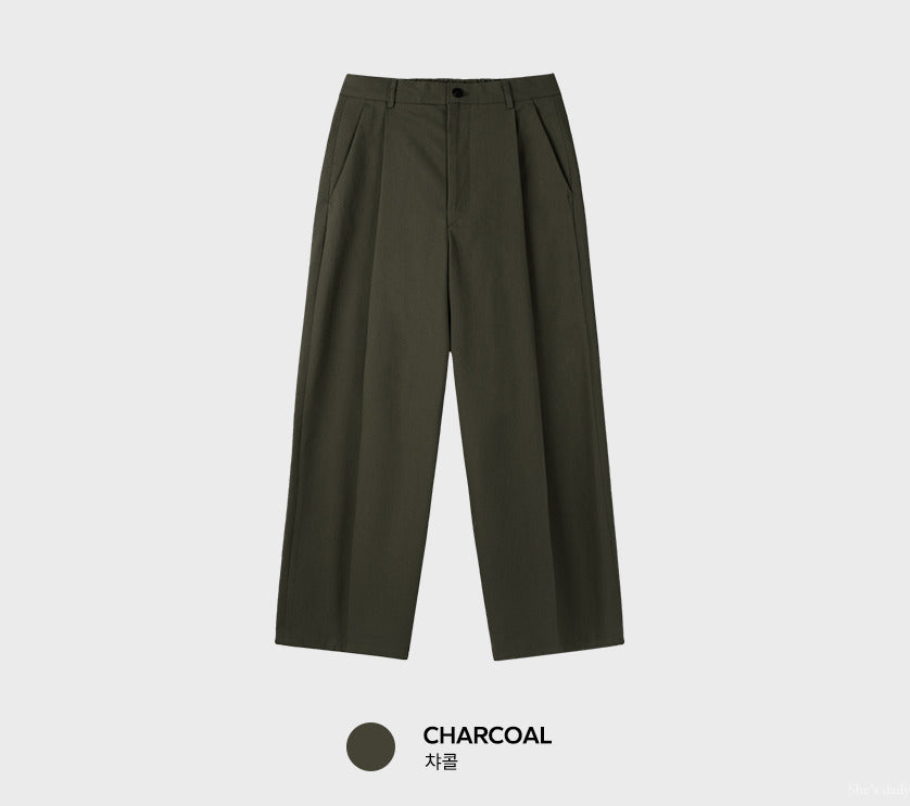 【LOOKPLE】Back Banding Cotton One Tuck Wide Pants ★