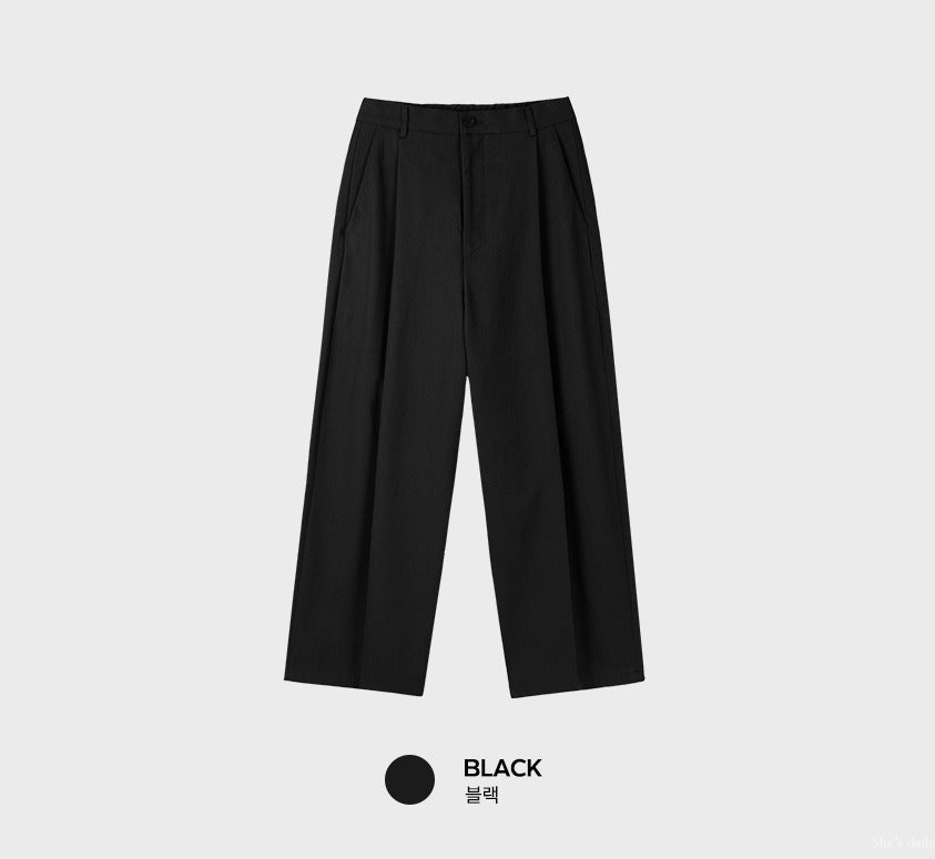 【LOOKPLE】Back Banding Cotton One Tuck Wide Pants ★