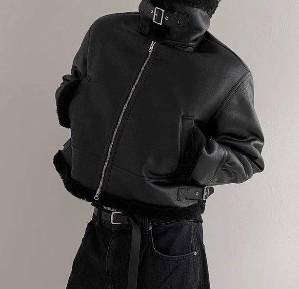 裏ボア レザー ブルゾン 2色 ライダース パイピング cr2037