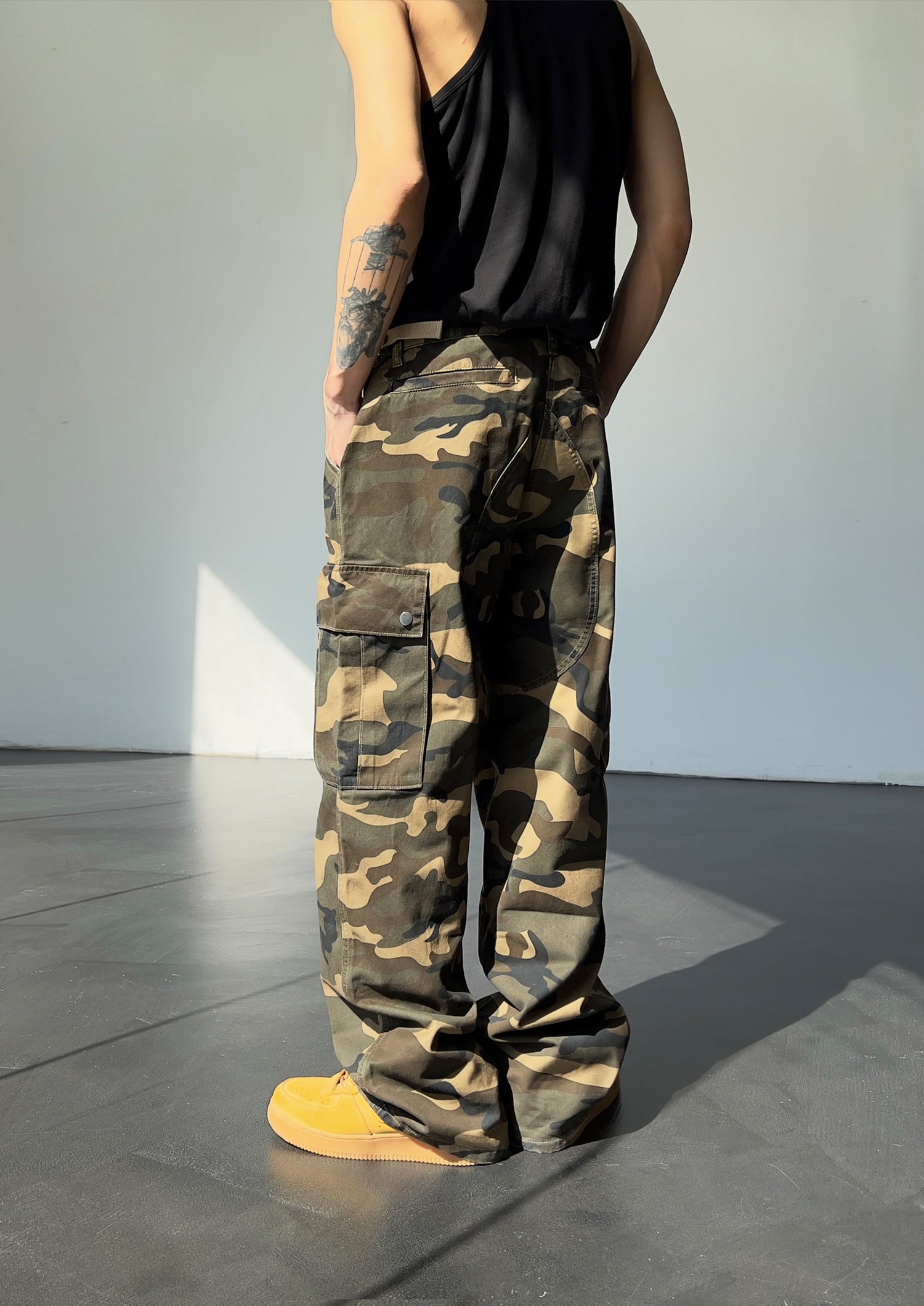 メンズ迷彩カーゴパンツワイドストリート