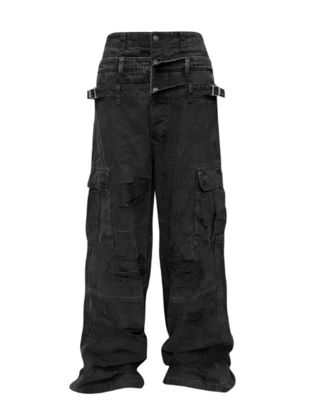 国内で当店のみ GOJOYJINNI - Waistband Distressed Cargo Jeans