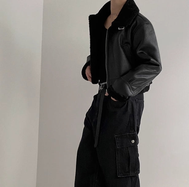 裏ボア レザー ブルゾン 2色 ライダース パイピング cr2037