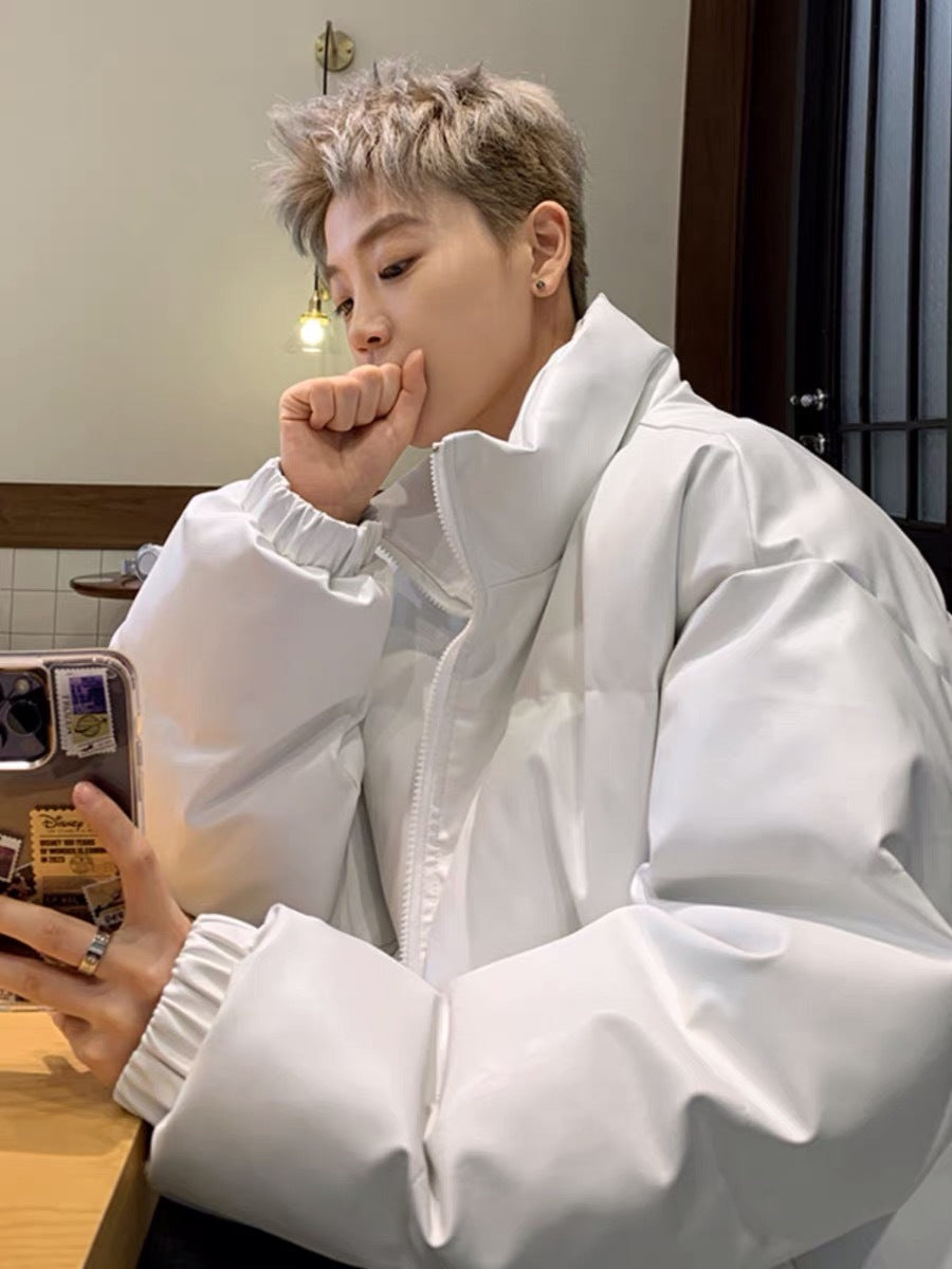 メンズ無地PUレザーダウンジャケットアウター冬