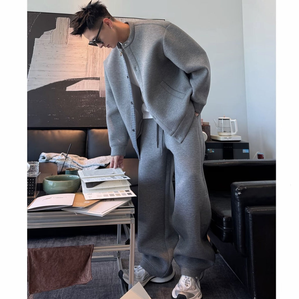 メンズ ツーピース カーディガン スウェット ワイドパンツ 韓国