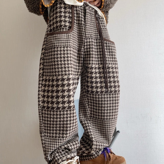 パンツ 千鳥格子柄 ブラウン 暖かい ゆったり ボトムス メンズ