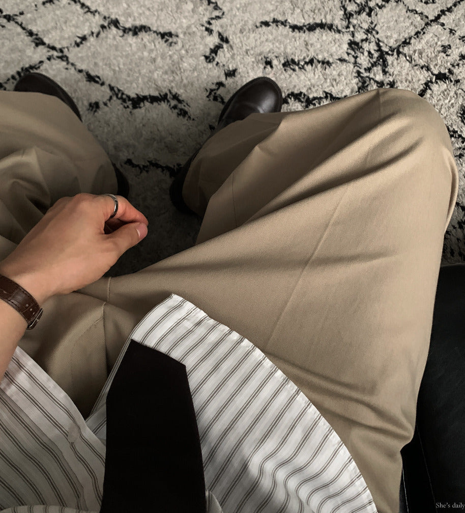 【LOOKPLE】Back Banding Cotton One Tuck Wide Pants ★