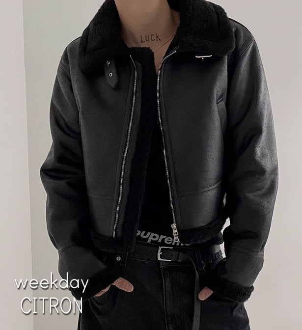 裏ボア レザー ブルゾン 2色 ライダース パイピング cr2037