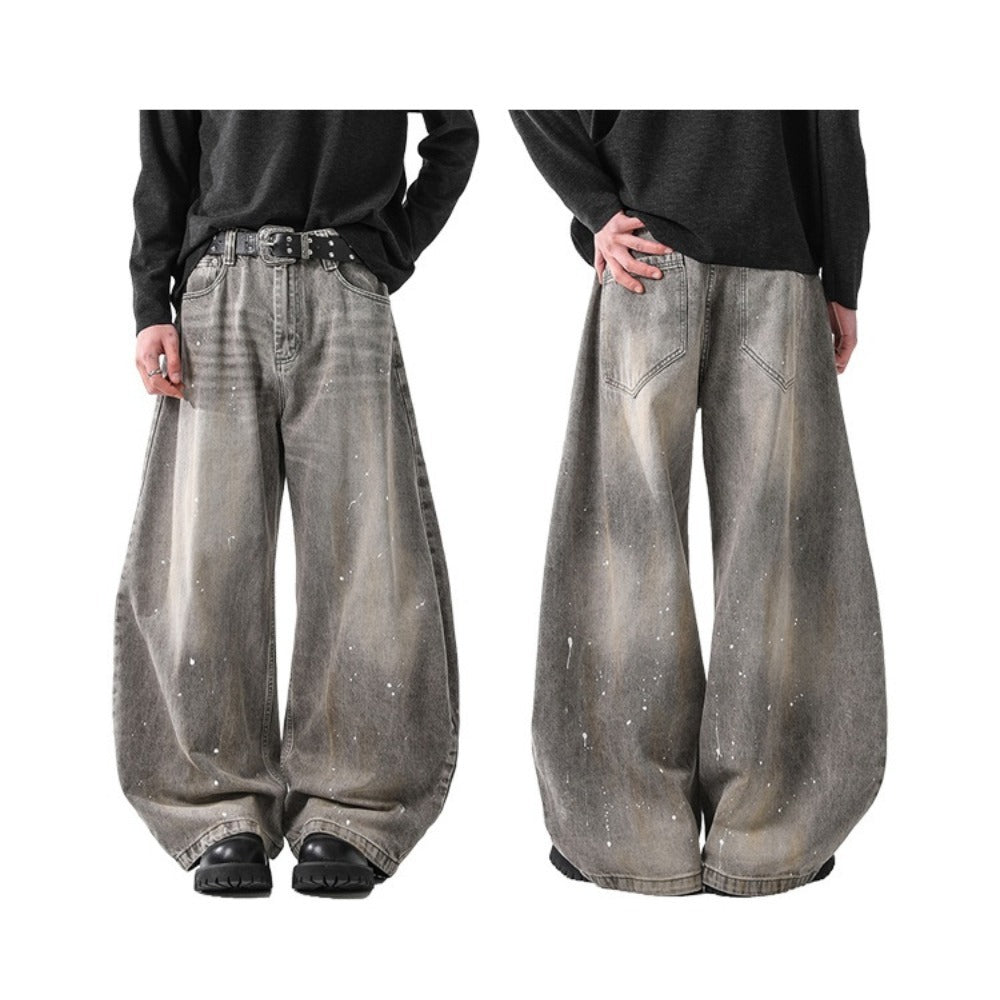 ダメージ加工 バルーン デニム ワイドパンツ メンズ 韓国 hr7881