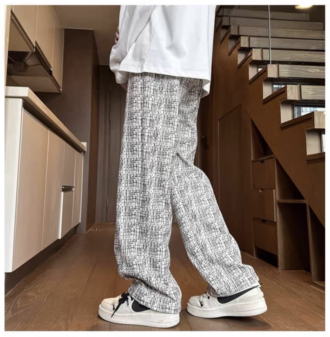 メンズベロアロングパンツストレート春秋おしゃれ