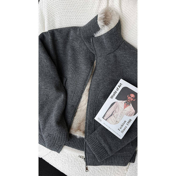 ファー リバーシブル ブルゾン 2色 ニット ジャケット  cr7863