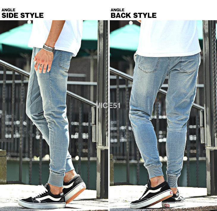 【国内発送】全4色 スウェット デニム ジョガー パンツ