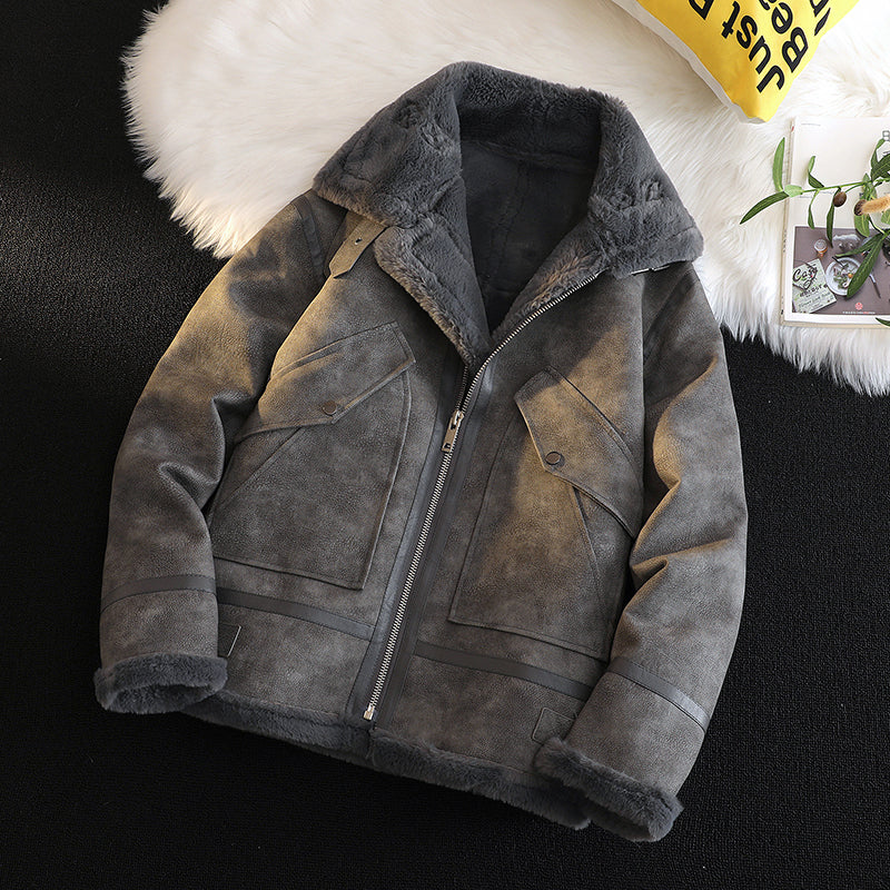 裏ボア レザージャケット グレー フライトジャケット 韓国 n4392