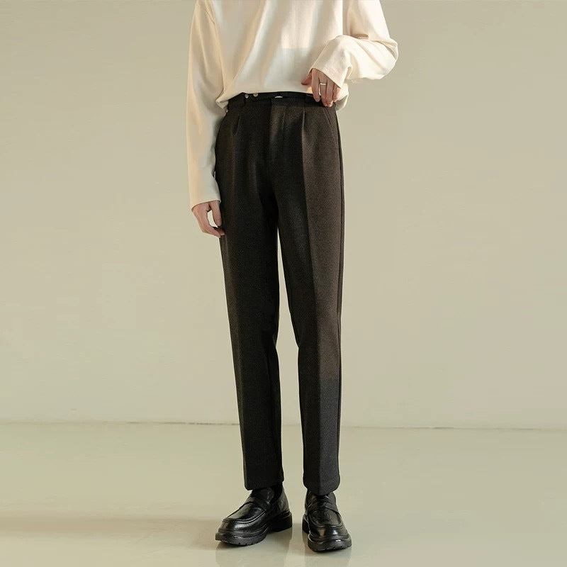 メンズ無地ラシャスラックスロングパンツ秋冬おしゃれ